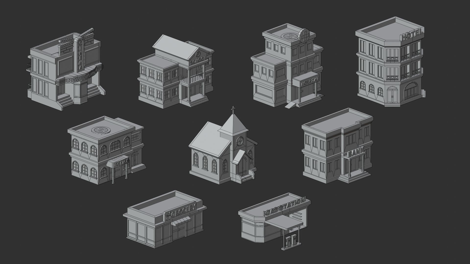 Cartoon Low Poly Building Pack Set2 Low-poly 3D model_18
