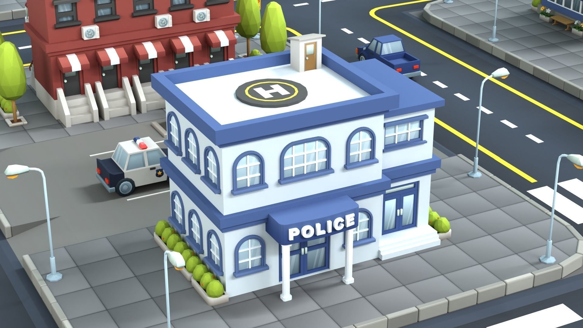 Cartoon Low Poly Building Pack Set2 Low-poly 3D model_9