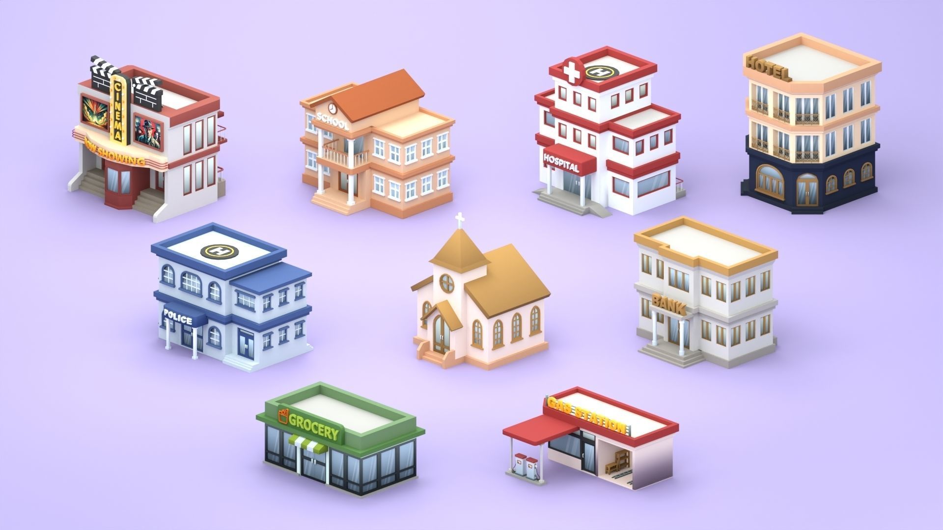 Cartoon Low Poly Building Pack Set2 Low-poly 3D model_3