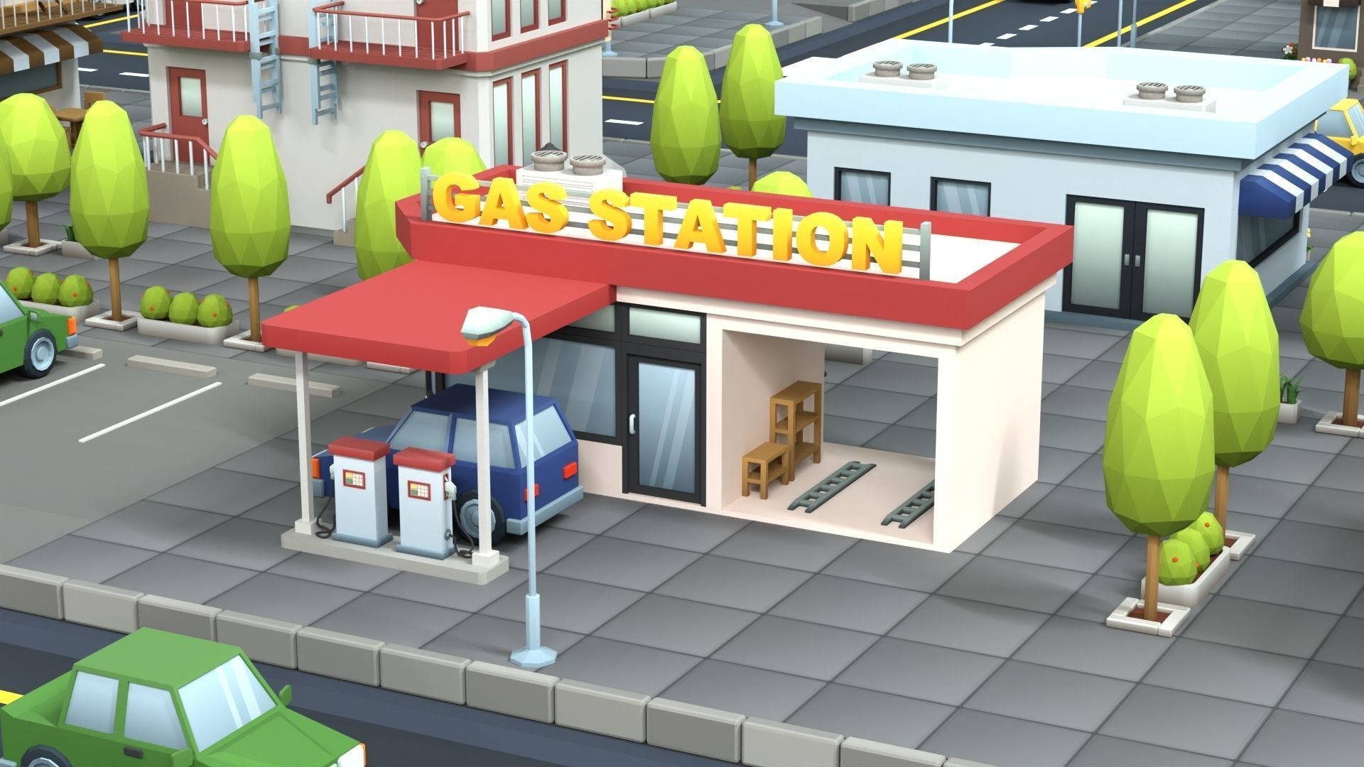 Cartoon Low Poly Building Pack Set2 Low-poly 3D model_8