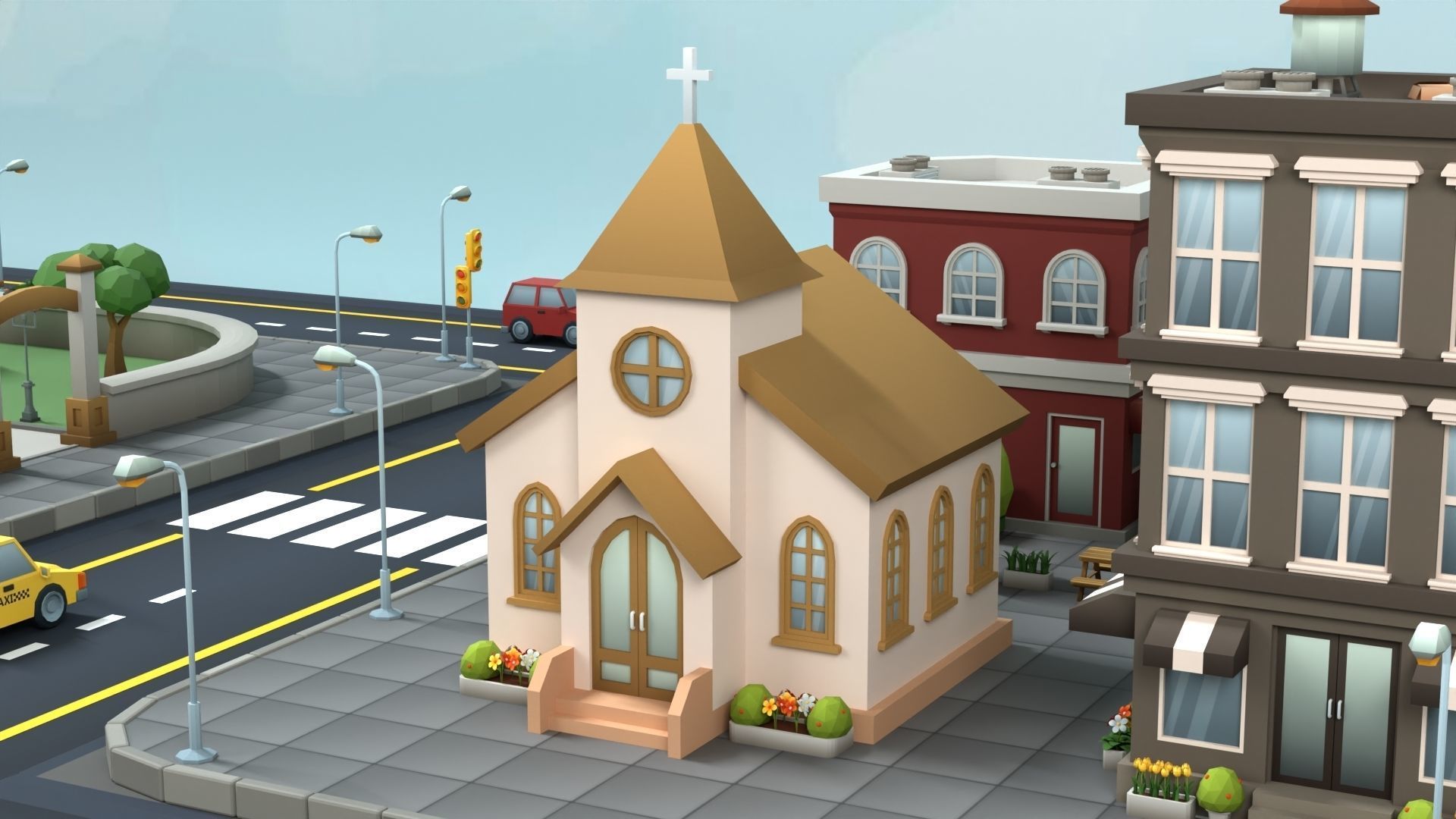 Cartoon Low Poly Building Pack Set2 Low-poly 3D model_10