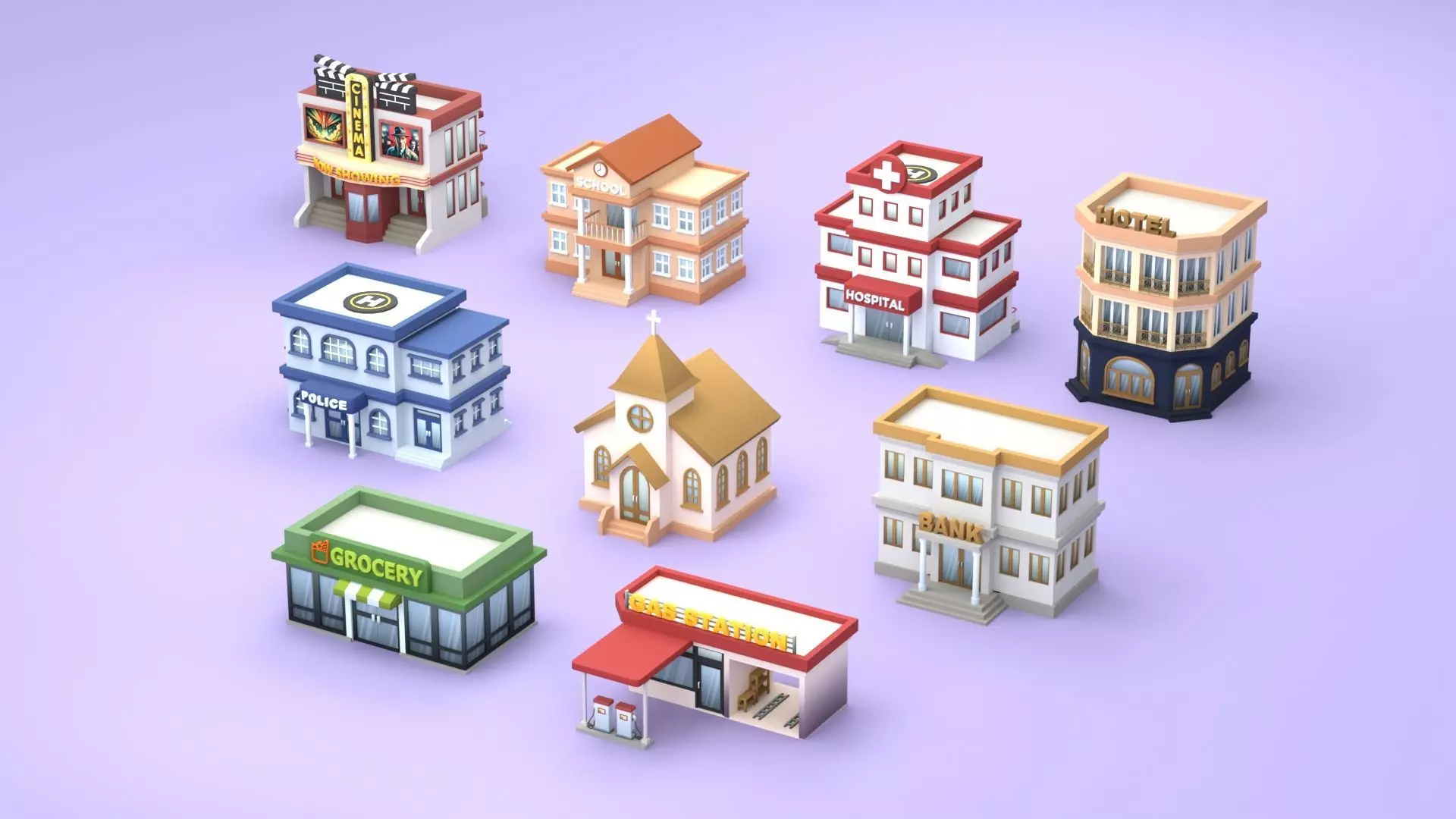Cartoon Low Poly Building Pack Set2 Low-poly 3D model_0