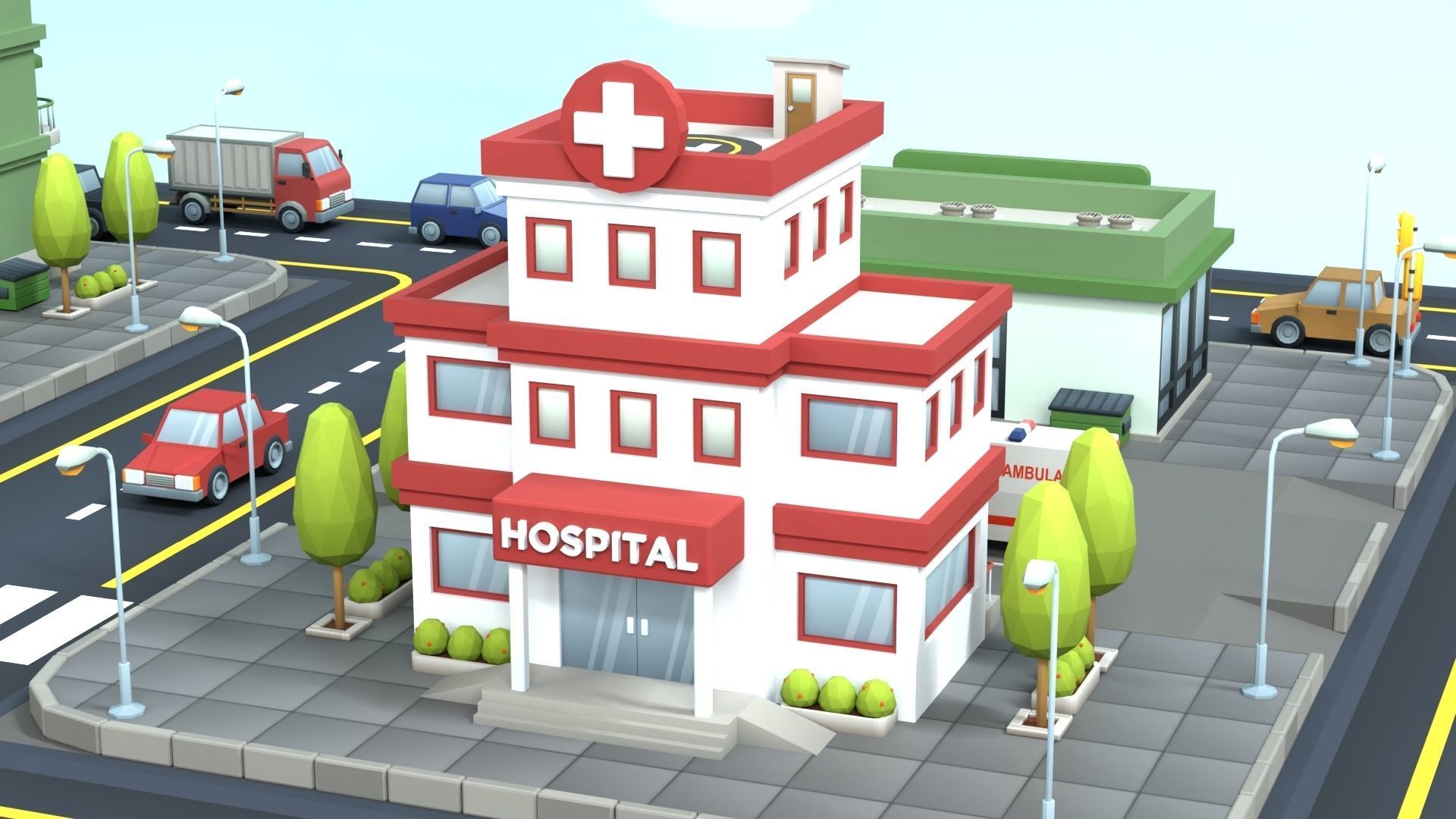 Cartoon Low Poly Building Pack Set2 Low-poly 3D model_14