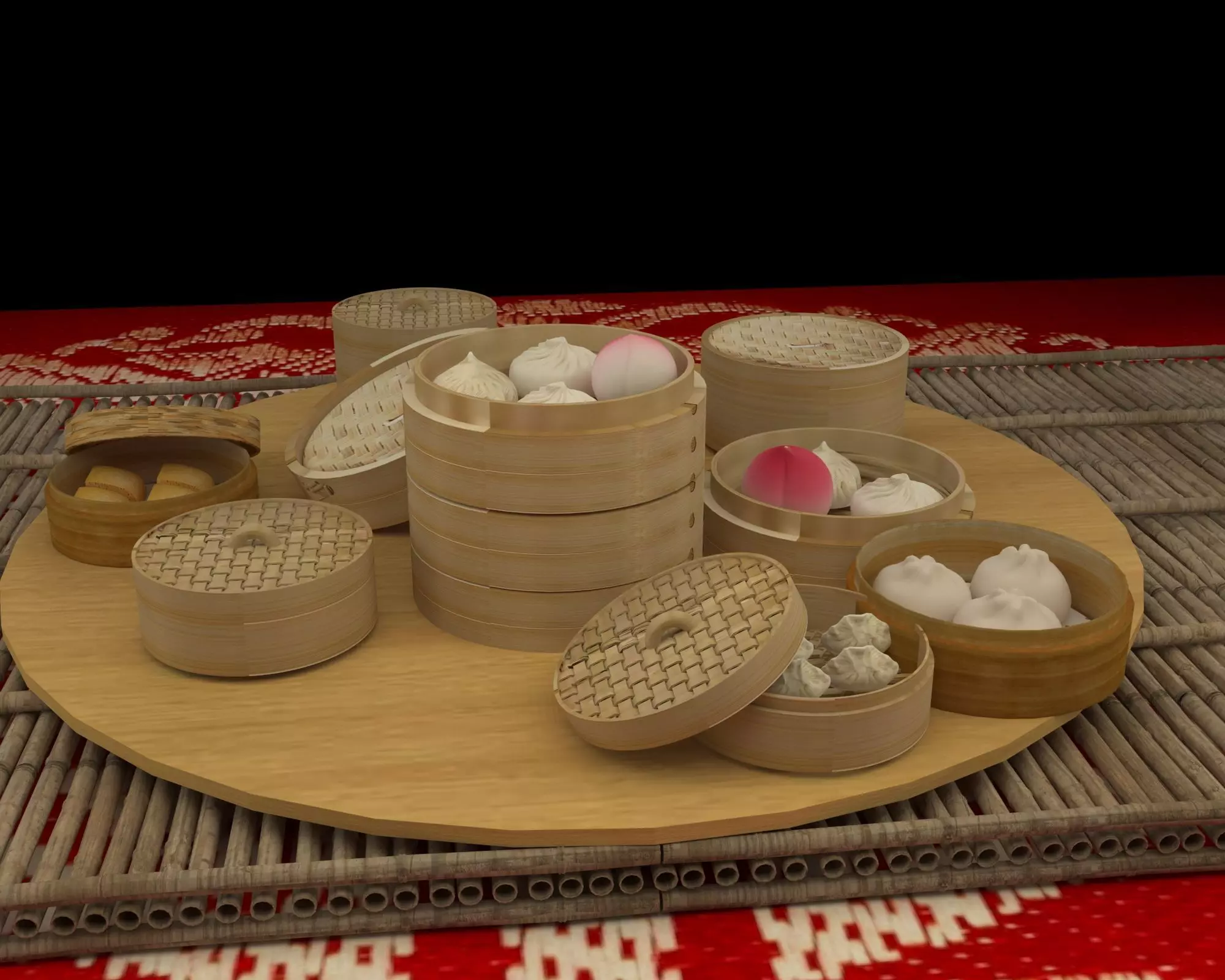 Chinese dim sum bamboo steamer 3D model_0