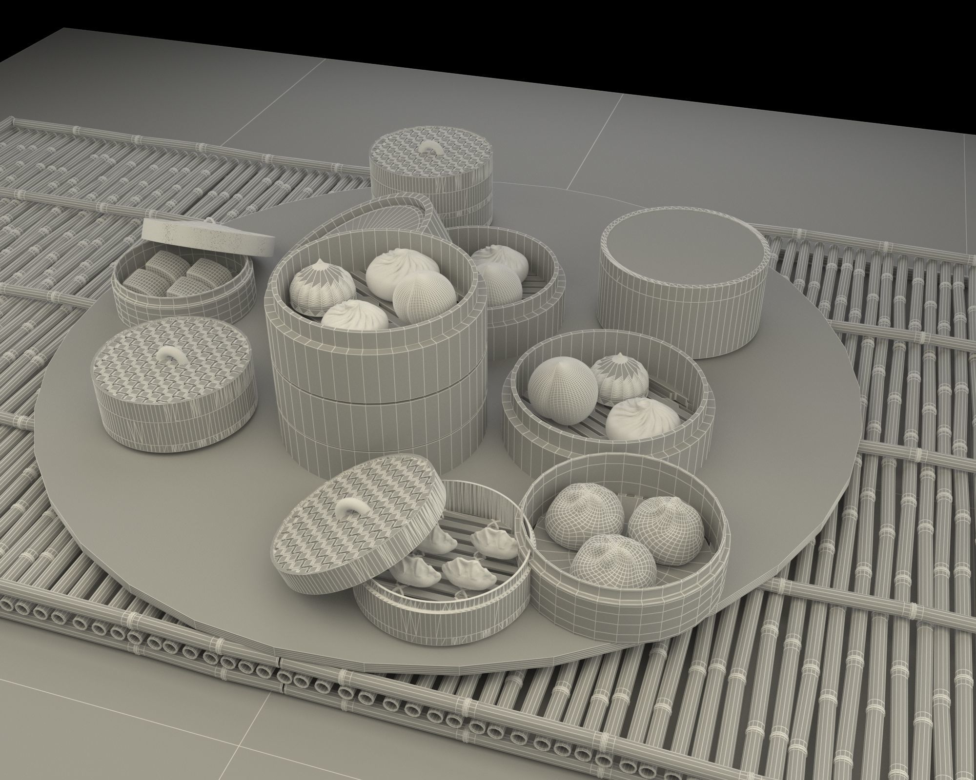 Chinese dim sum bamboo steamer 3D model_6