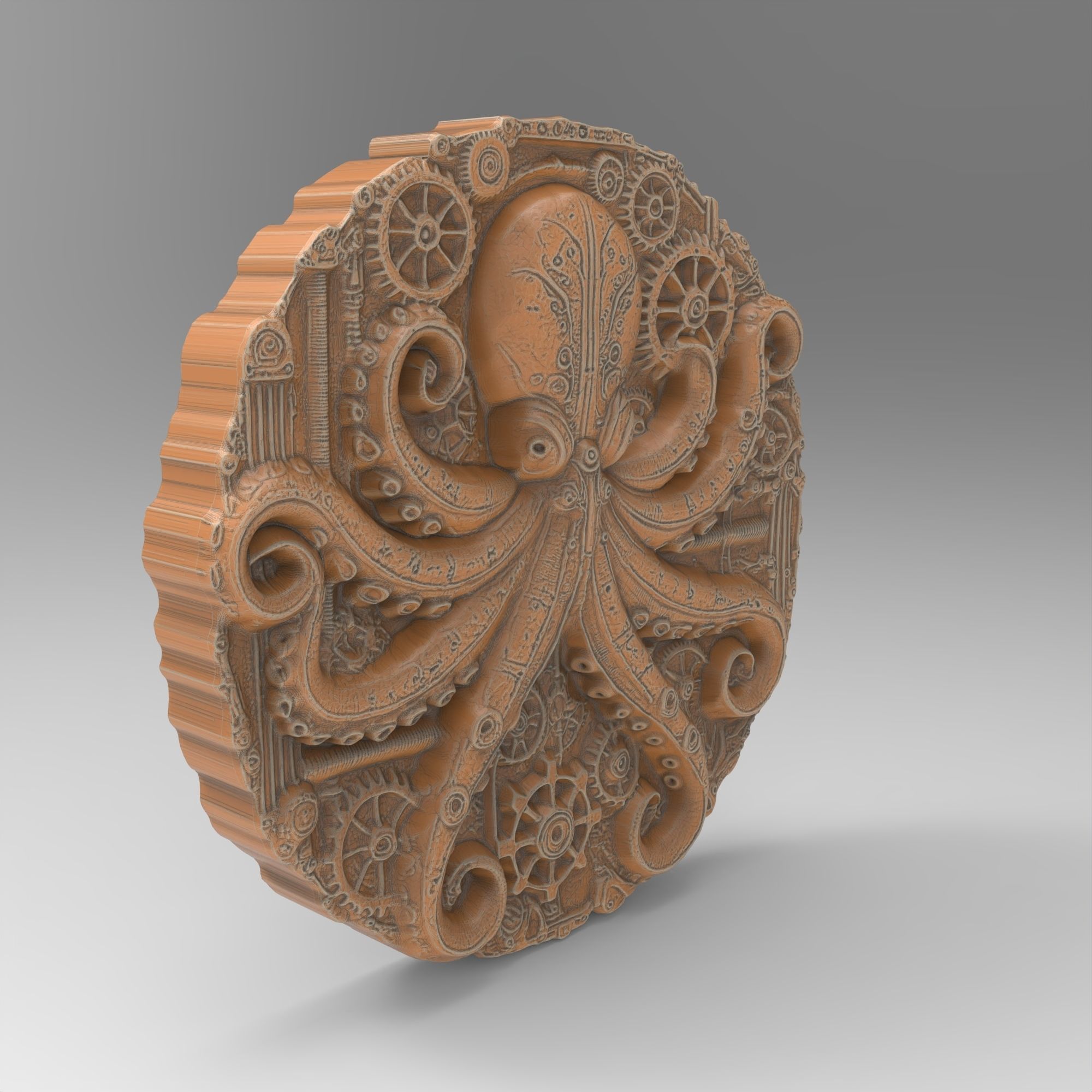 Steampunk Octopus Coin Plaque -Detailed Mechanical Decor 3D print model_2