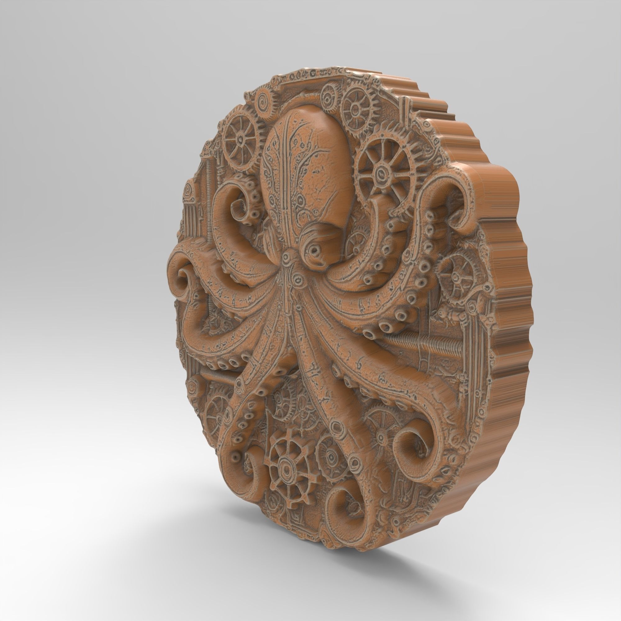 Steampunk Octopus Coin Plaque -Detailed Mechanical Decor 3D print model_1