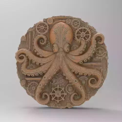 Steampunk Octopus Coin Plaque -Detailed Mechanical Decor