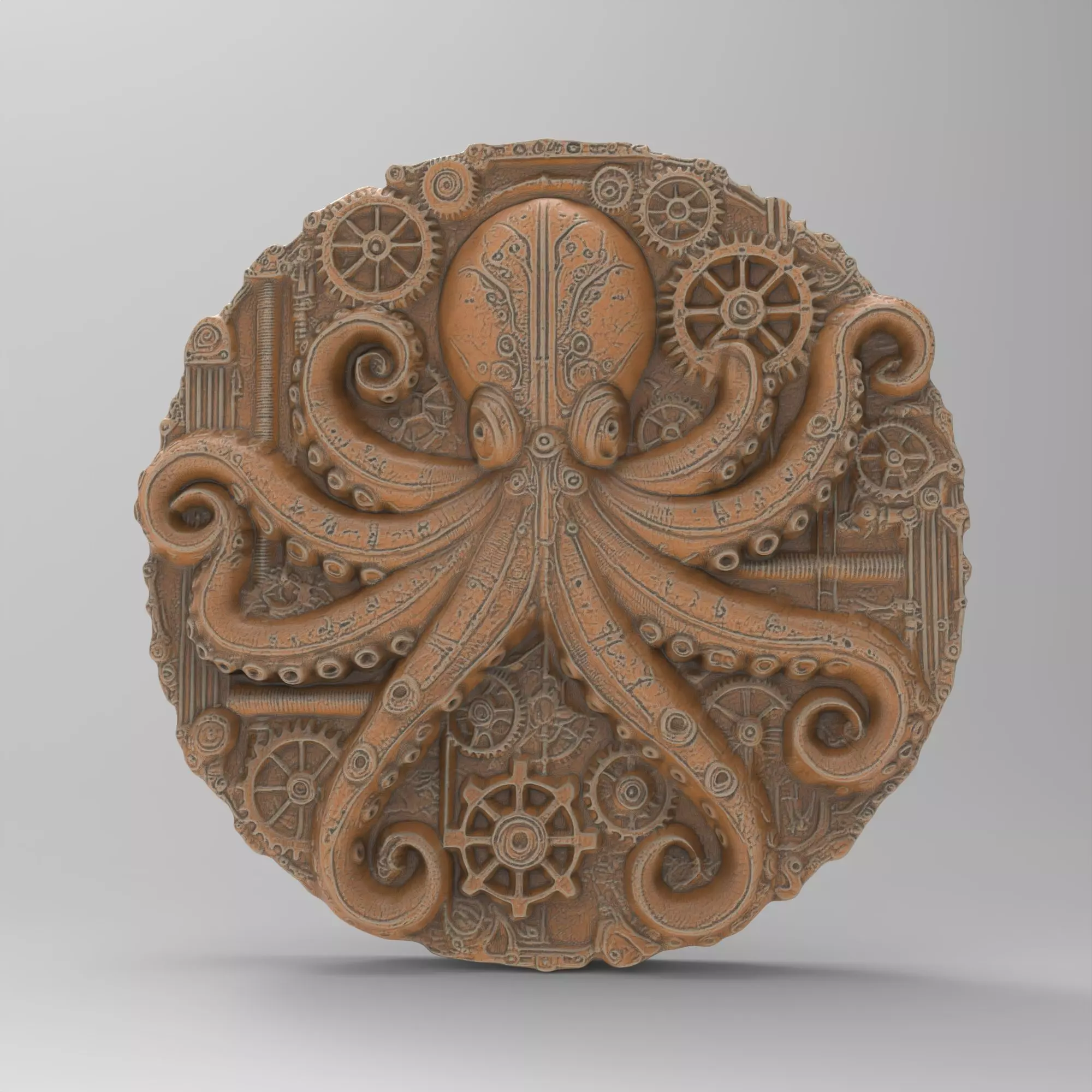 Steampunk Octopus Coin Plaque -Detailed Mechanical Decor 3D print model_0