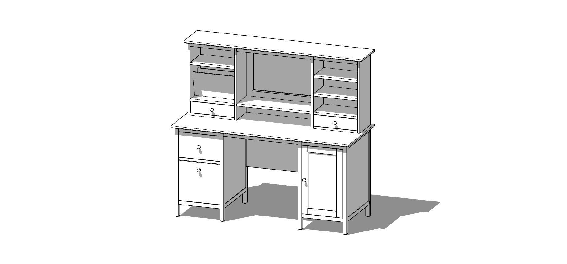 White Computer Desk 3D model_4