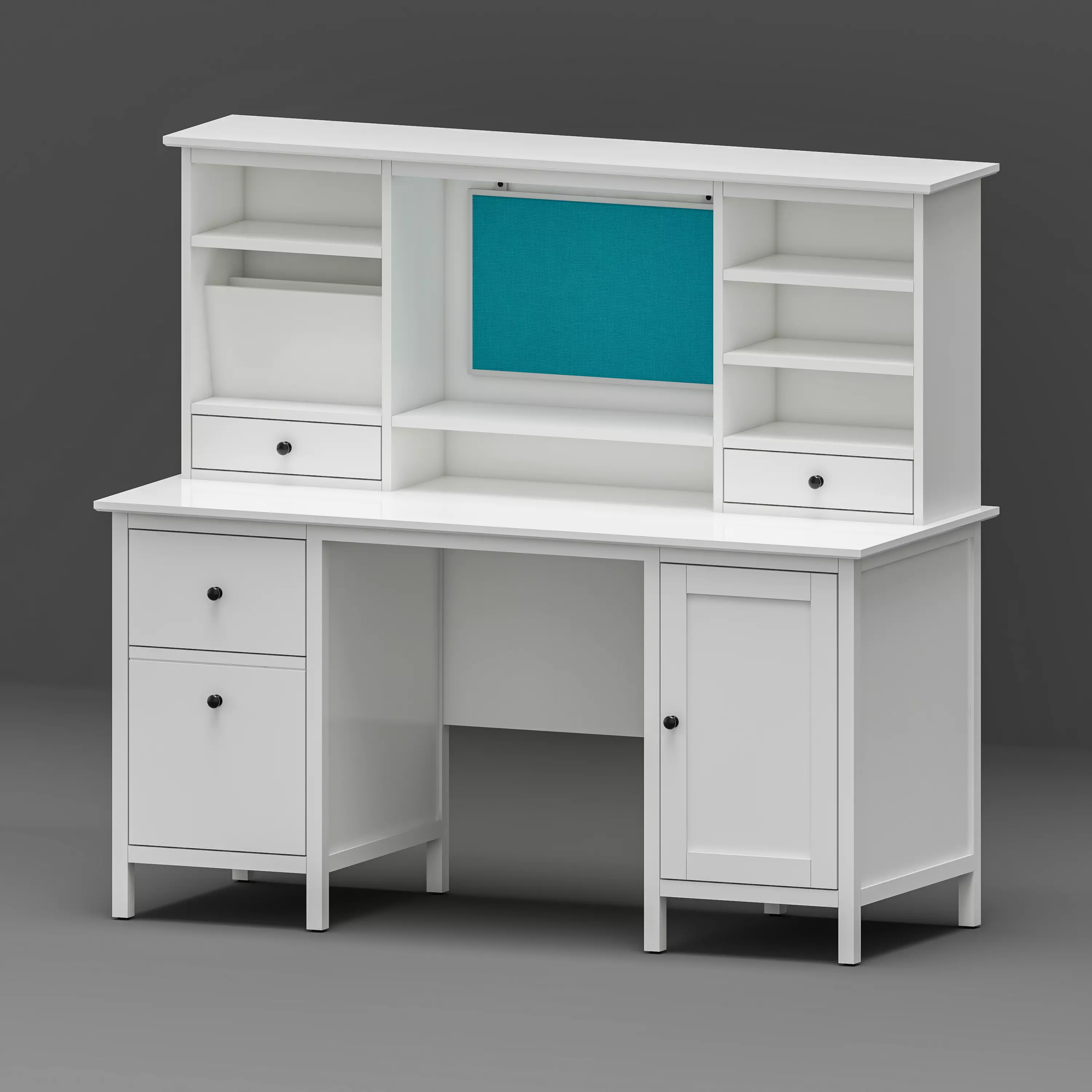 White Computer Desk 3D model_0
