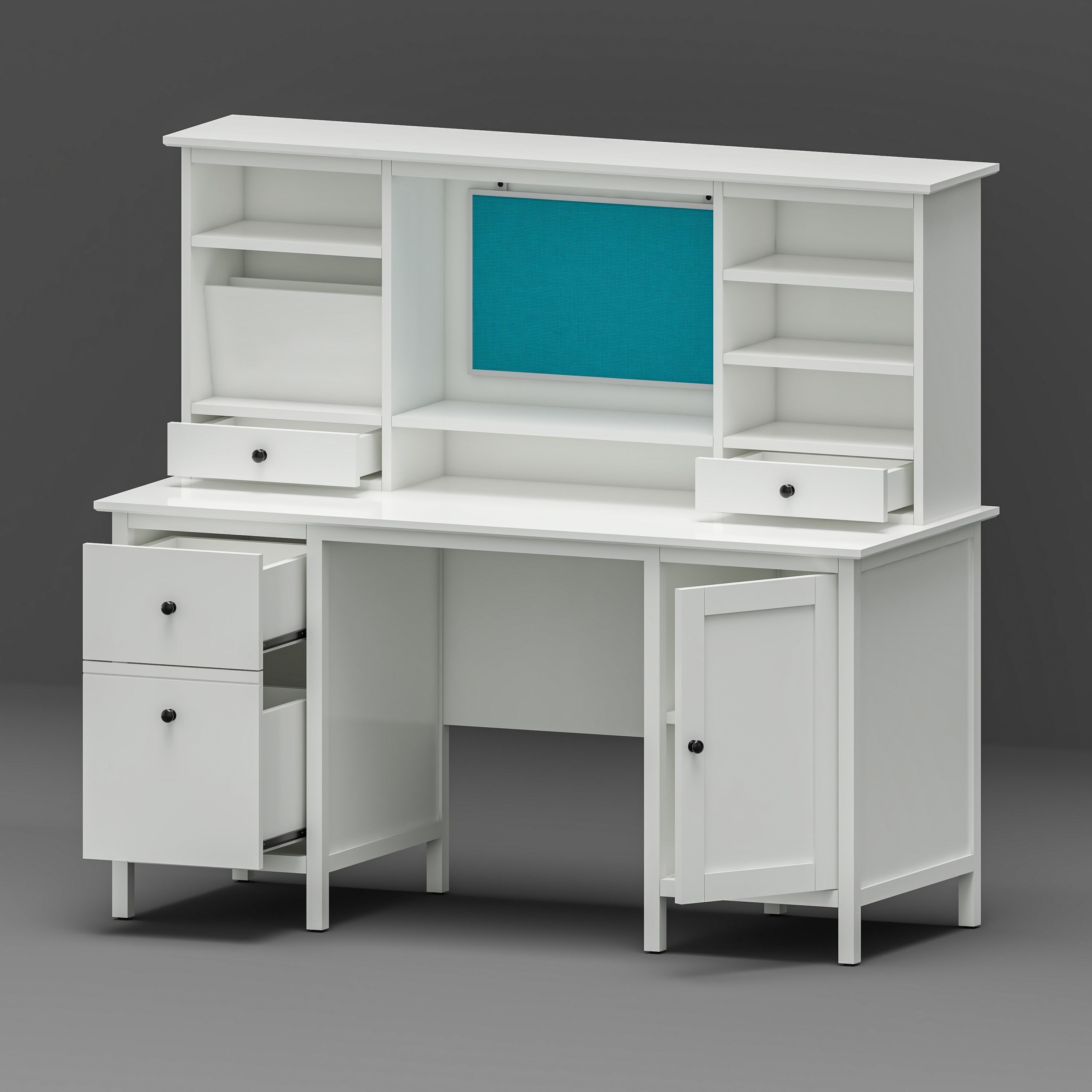 White Computer Desk 3D model_2