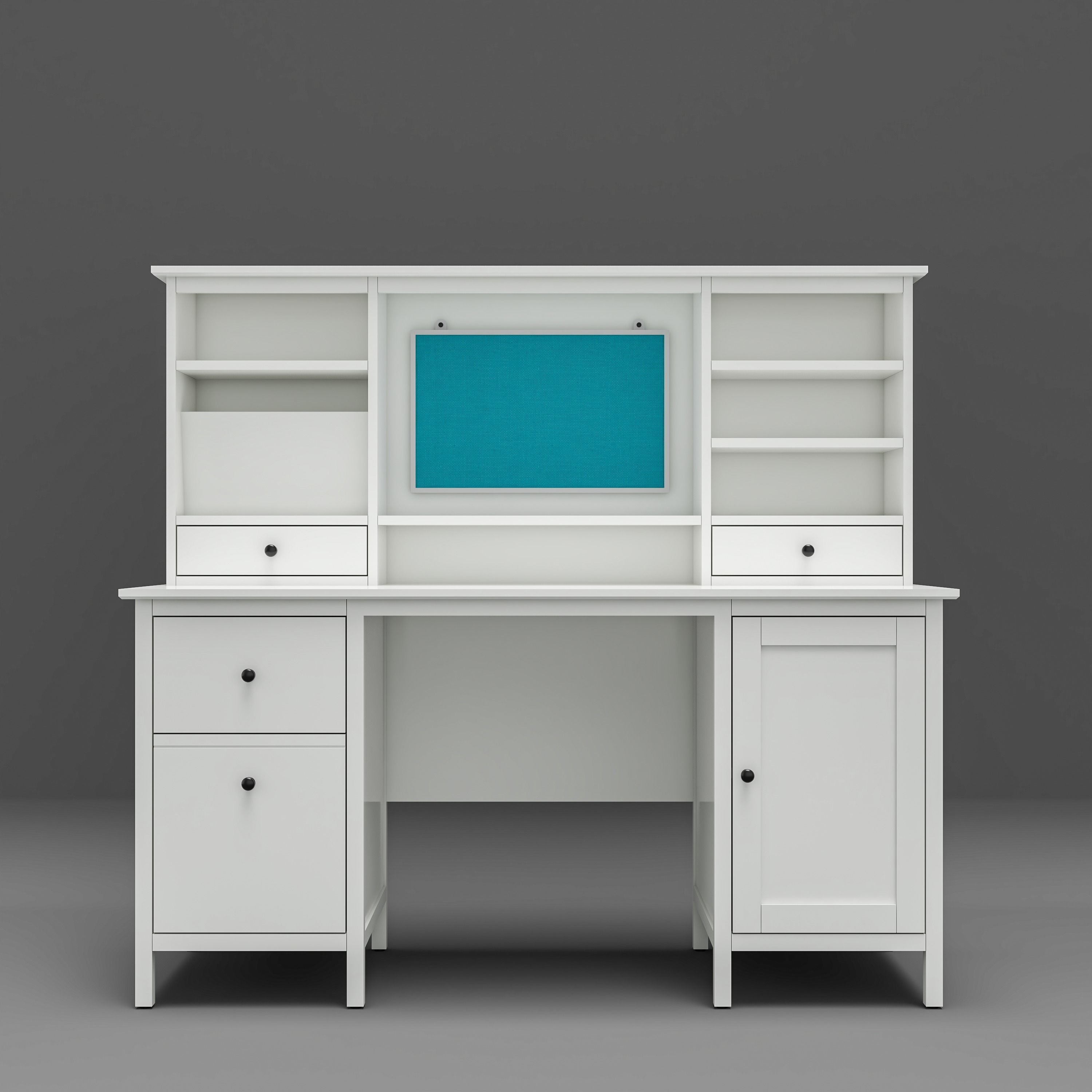 White Computer Desk 3D model_1