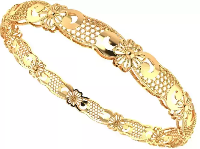 63 Floral Aureole Gold Bangle 8gm