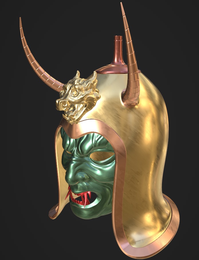 Ancient Sui Tang Dynasty Chinese Helmet and Demon Mask 3D print model_6