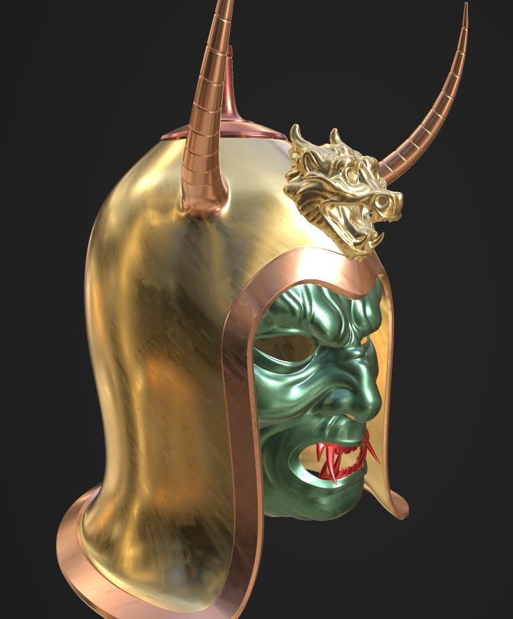 Ancient Sui Tang Dynasty Chinese Helmet and Demon Mask 3D print model_4