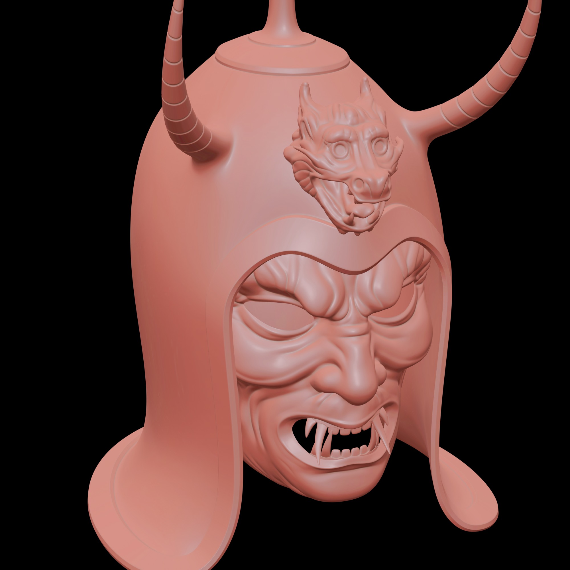 Ancient Sui Tang Dynasty Chinese Helmet and Demon Mask 3D print model_7