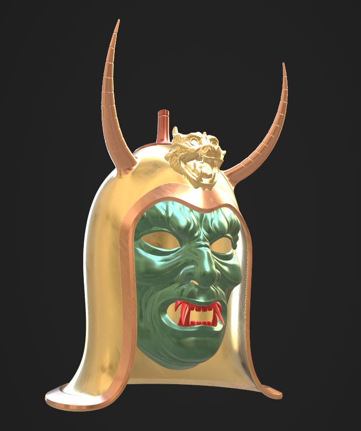 Ancient Sui Tang Dynasty Chinese Helmet and Demon Mask 3D print model_5