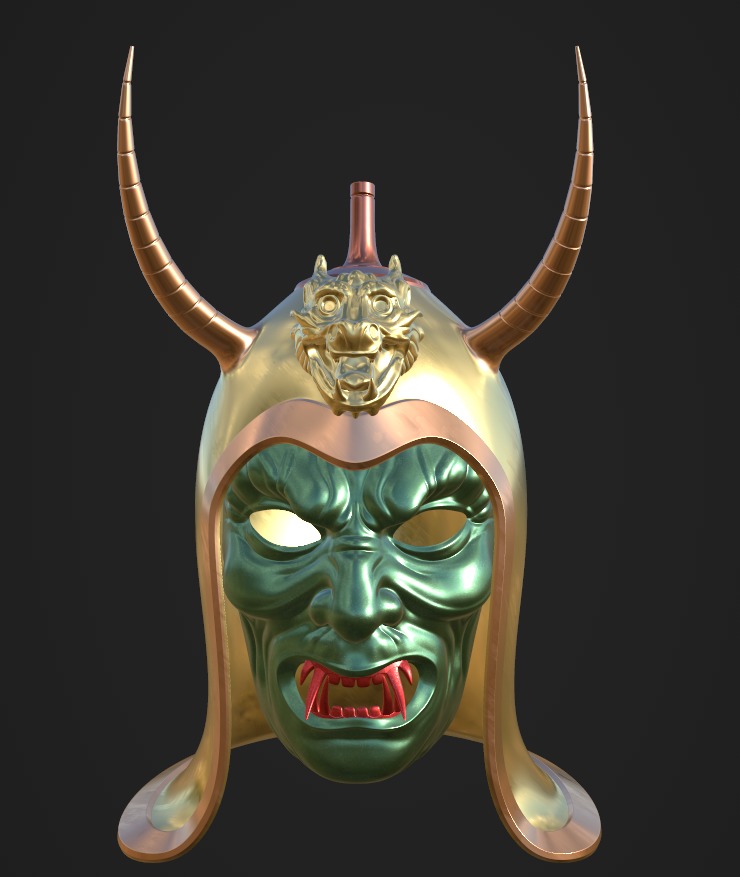 Ancient Sui Tang Dynasty Chinese Helmet and Demon Mask 3D print model_3