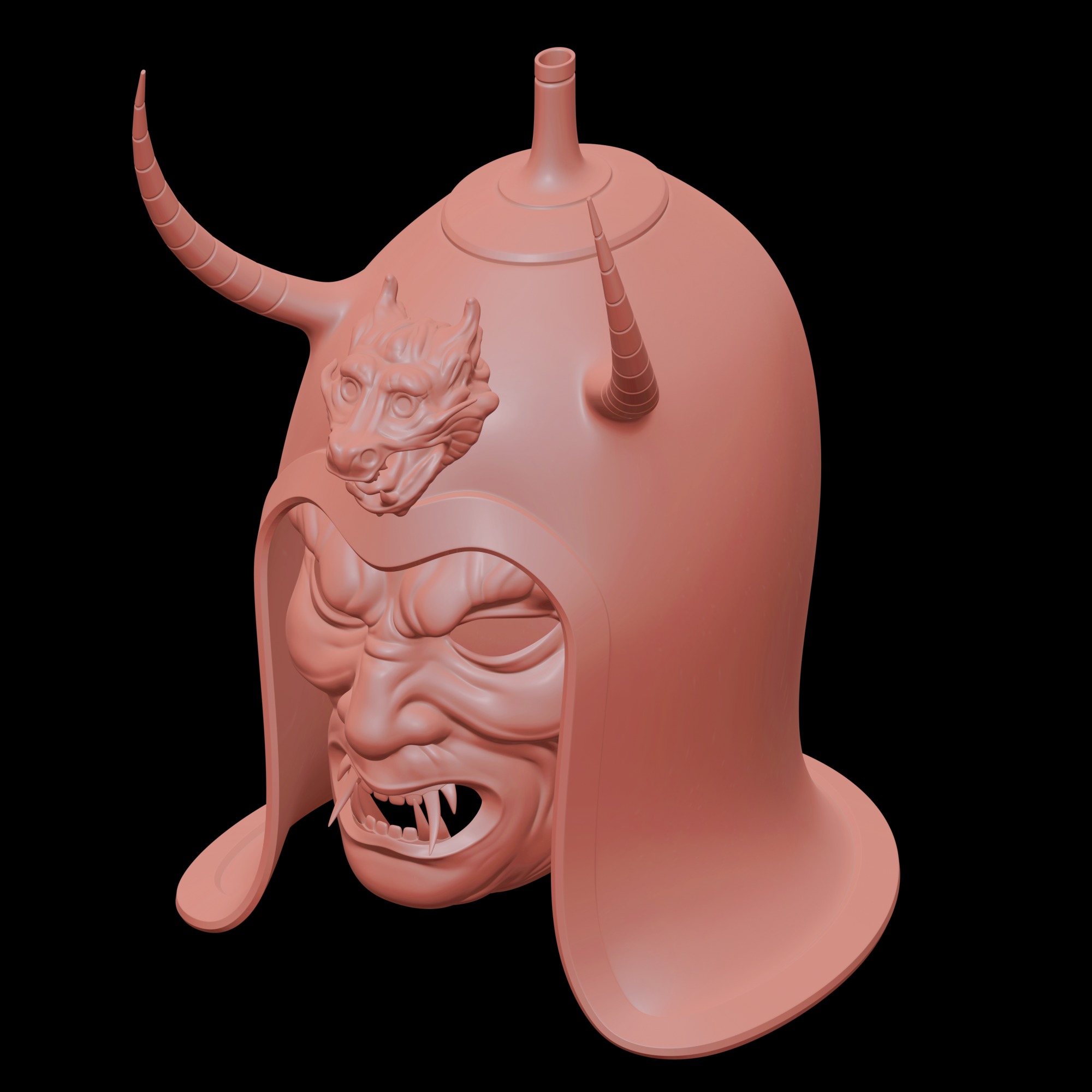 Ancient Sui Tang Dynasty Chinese Helmet and Demon Mask 3D print model_10