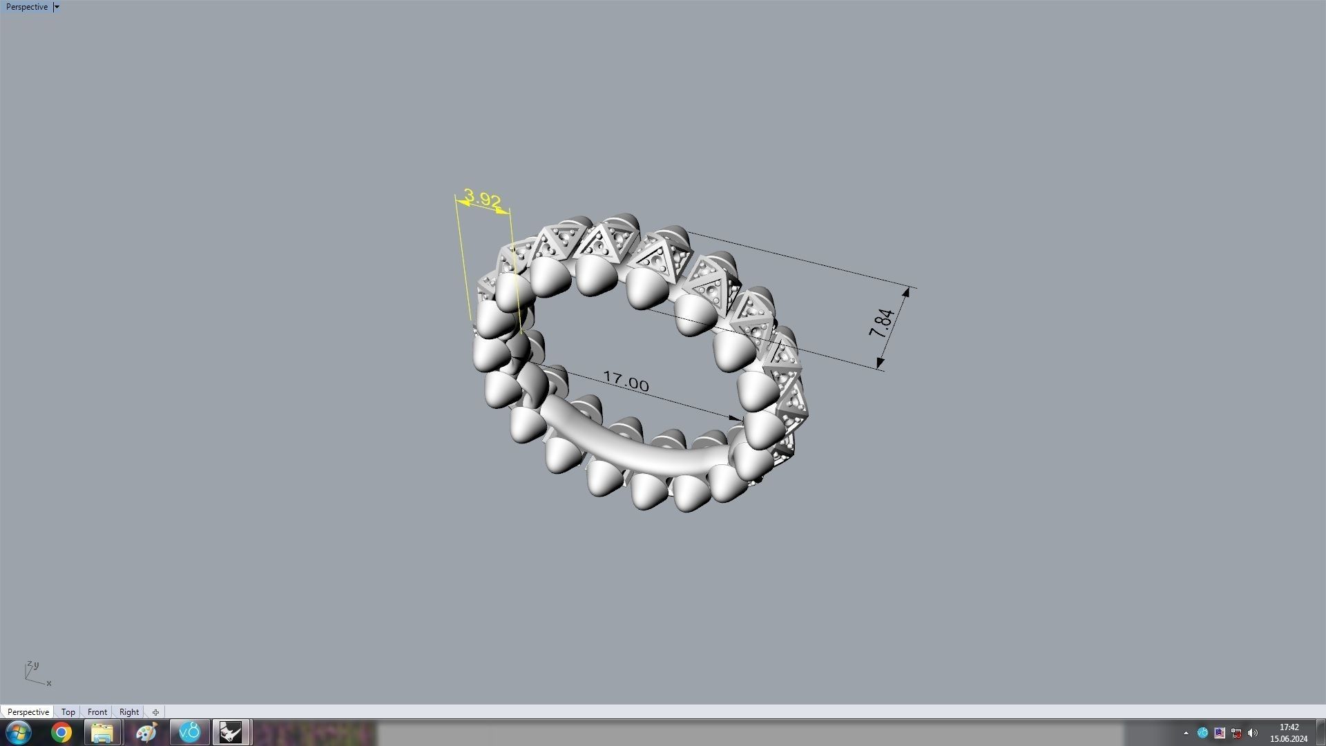 Clash One Row Piramida Diamonds Ring 17 mm 3D print model_13