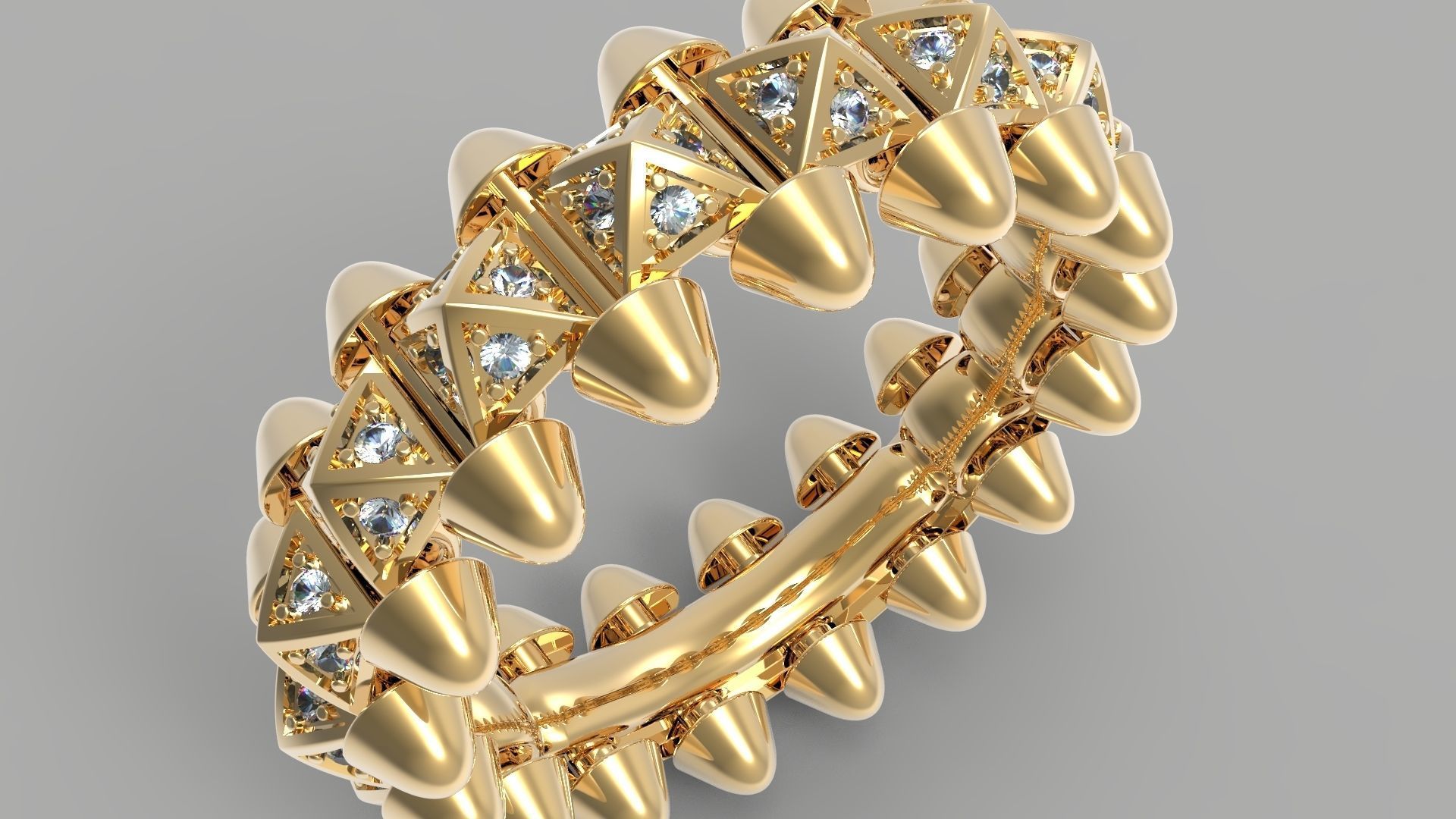 Clash One Row Piramida Diamonds Ring 17 mm 3D print model_8