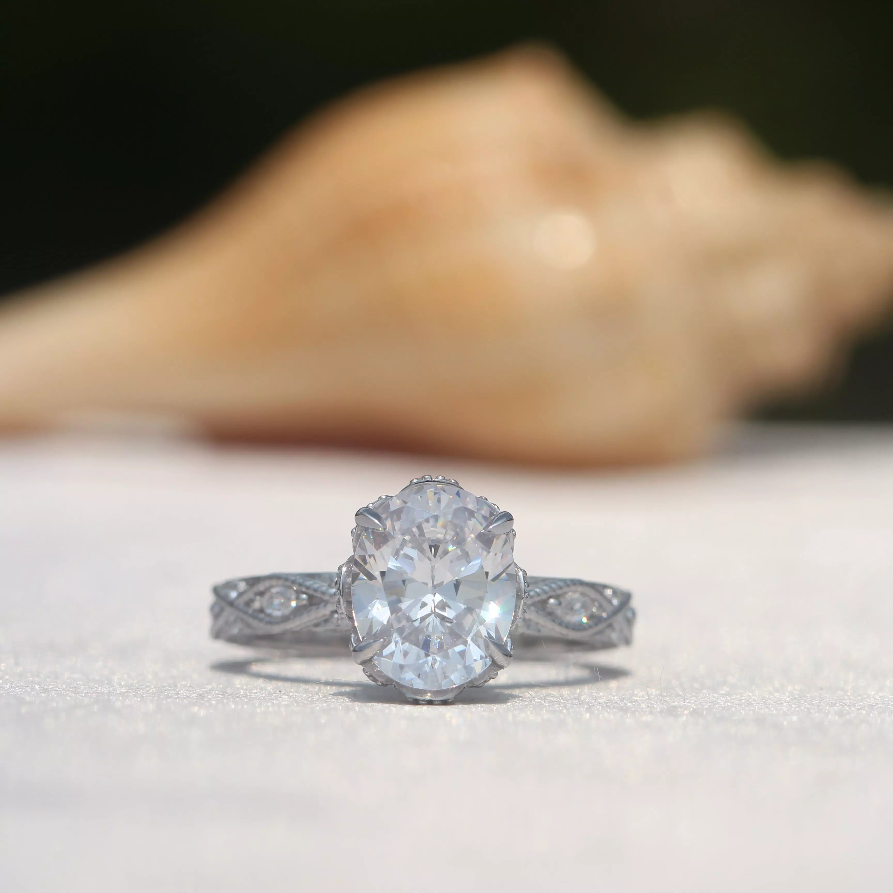 Elegant Oval Diamond Engagement Ring 3d Model 3D print model_0