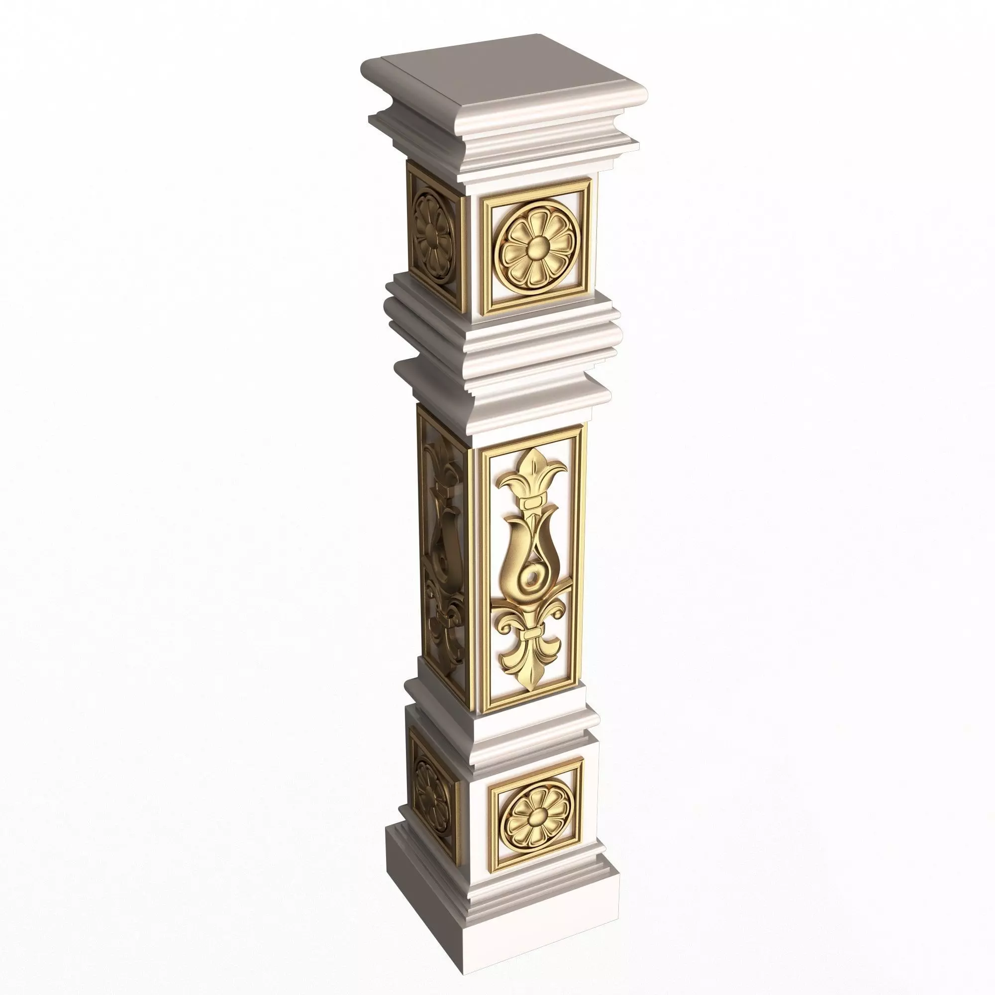 Stair Baluster 06 White Low-poly 3D model_0