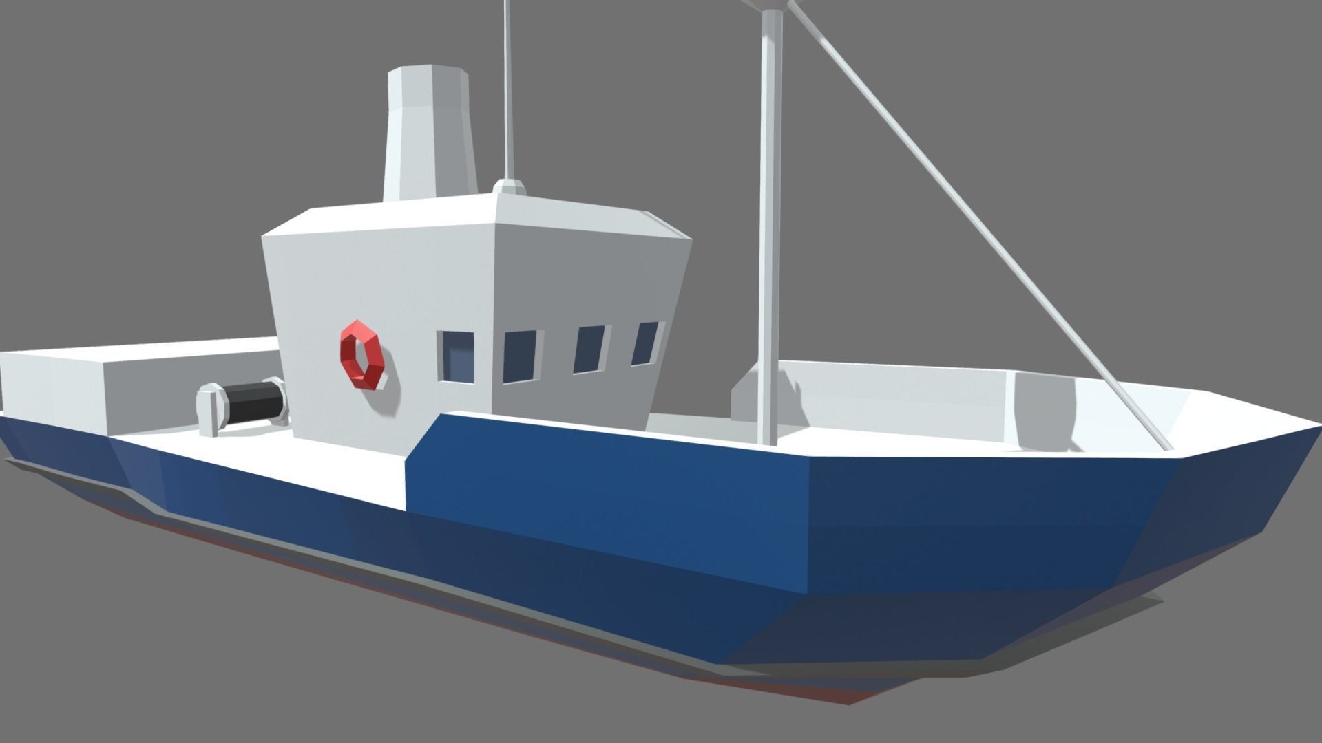 Low Poly Fishing Boat 01 Low-poly 3D model_4