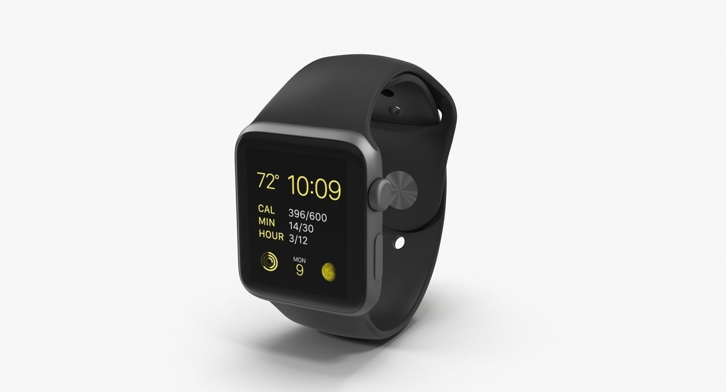 Apple Watch Sport Space Gray 42mm Low-poly 3D model_11