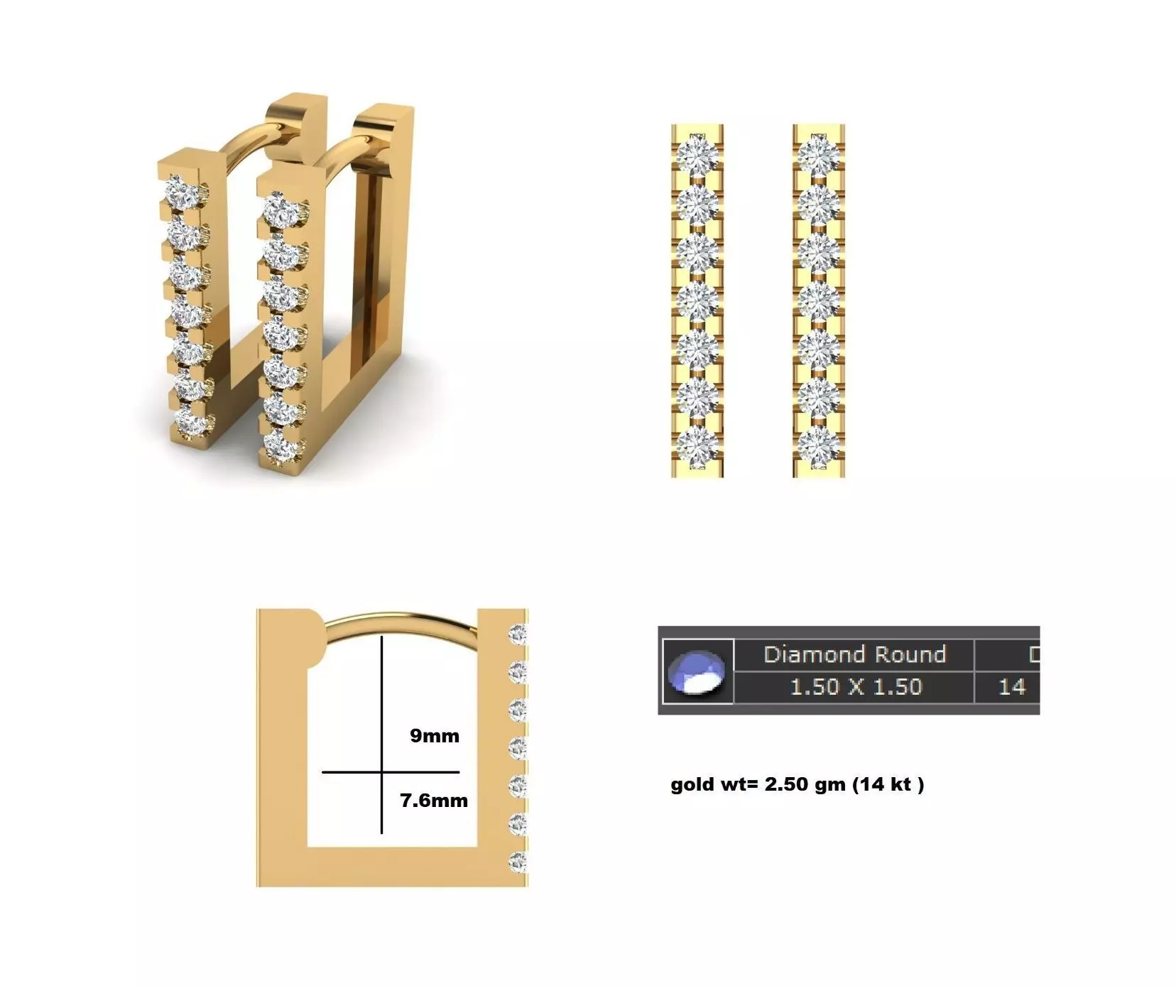 Diamond earring for women 3D model Free 3D print model