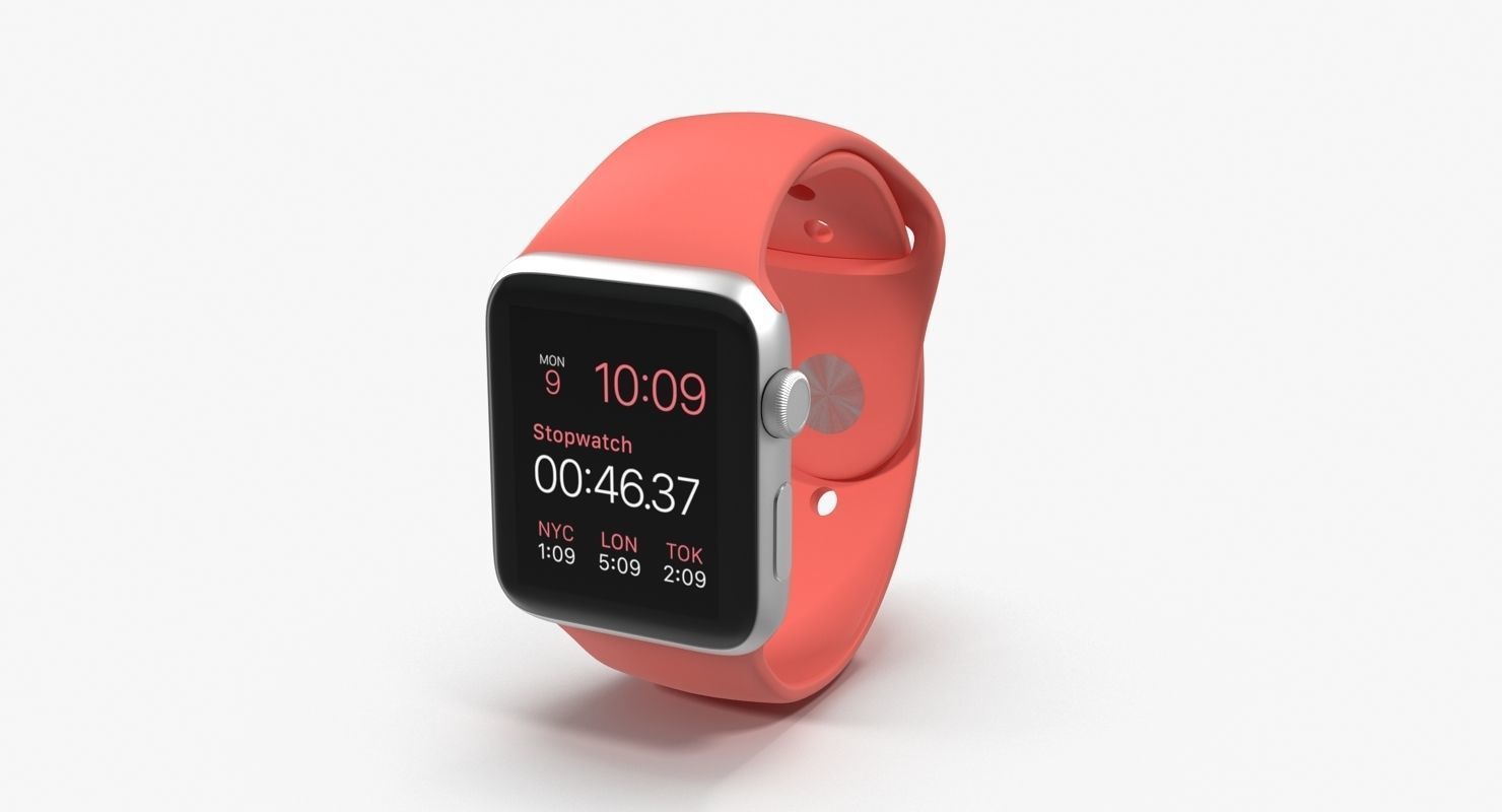 Apple Watch Sport Pink 42mm Low-poly 3D model_11