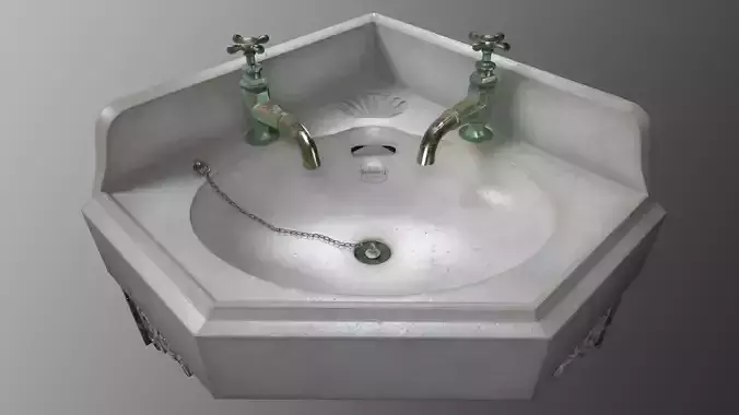 Old Corner Sink Wash Basin Low-poly 3D model