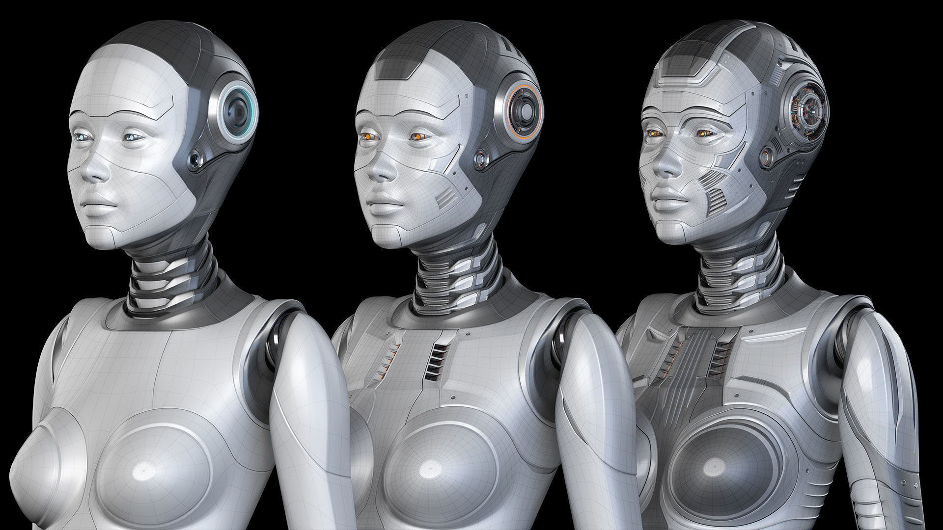 Futuristic Robot Woman Collection - No Rig 3D model_1