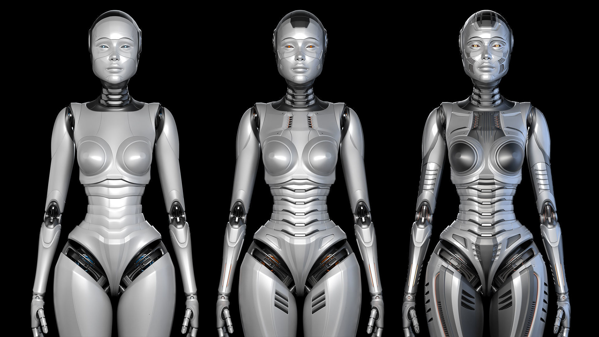 Futuristic Robot Woman Collection - No Rig 3D model_4
