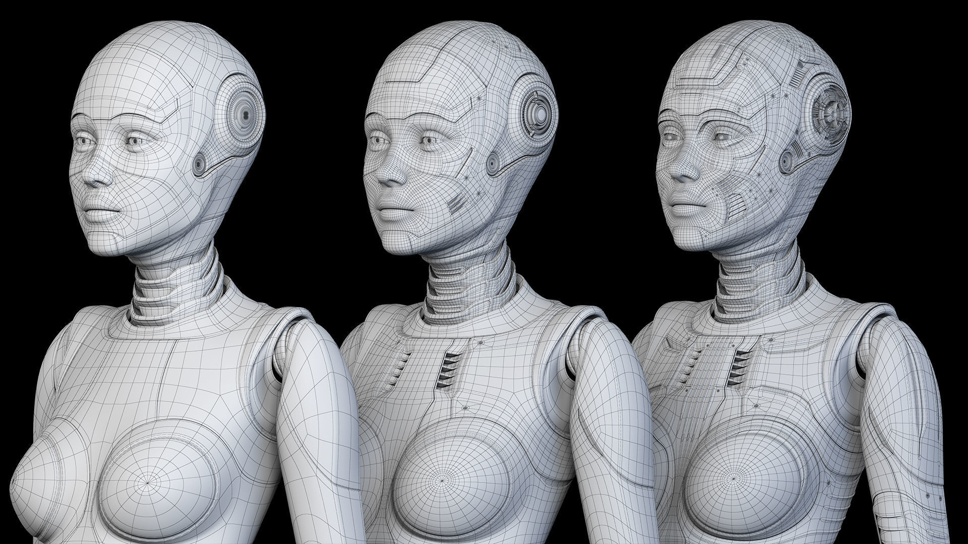 Futuristic Robot Woman Collection - No Rig 3D model_12