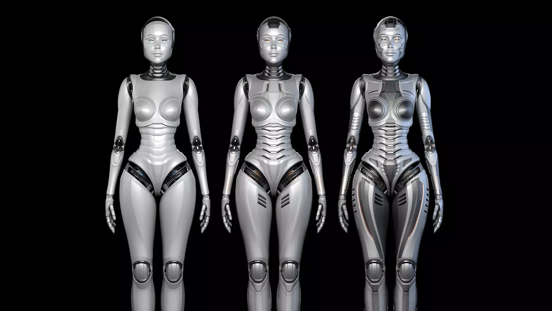 Futuristic Robot Woman Collection - No Rig 3D model_0