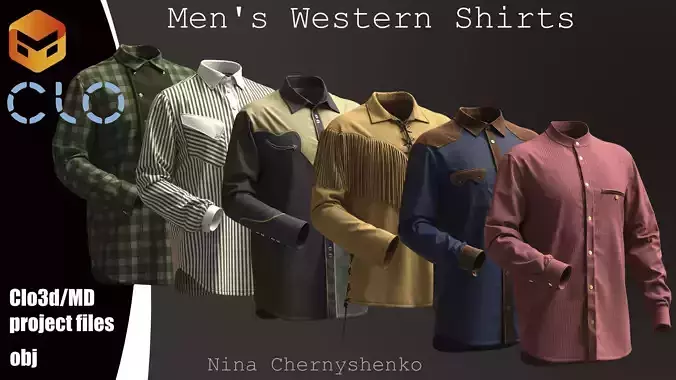 Mens Western Shirts - Marvelous Designer project and OBJ