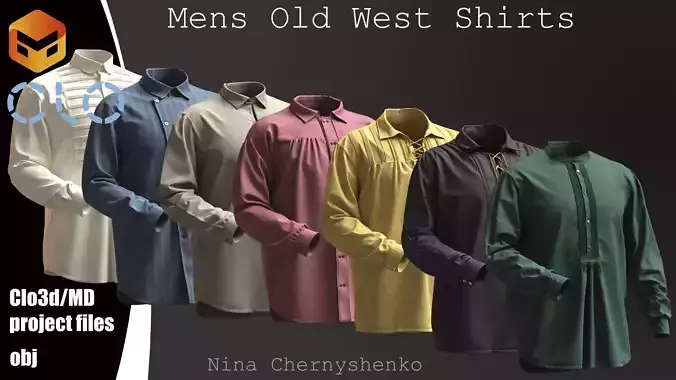 Mens Old West Shirts - Marvelous Designer project and OBJ
