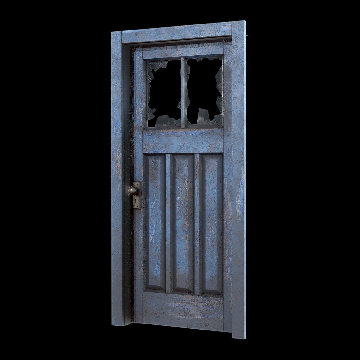 Old Door with broken window Low-poly 3D model_3