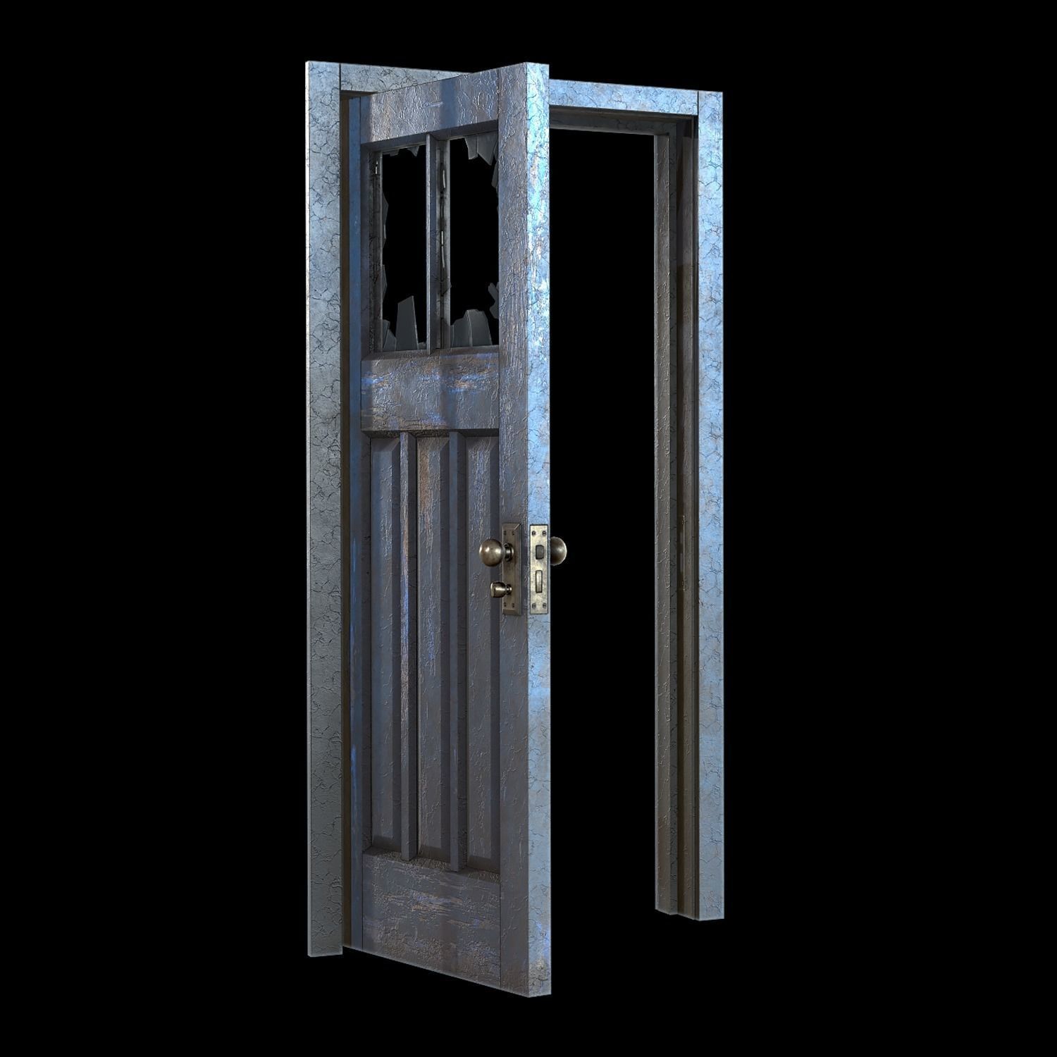 Old Door with broken window Low-poly 3D model_2