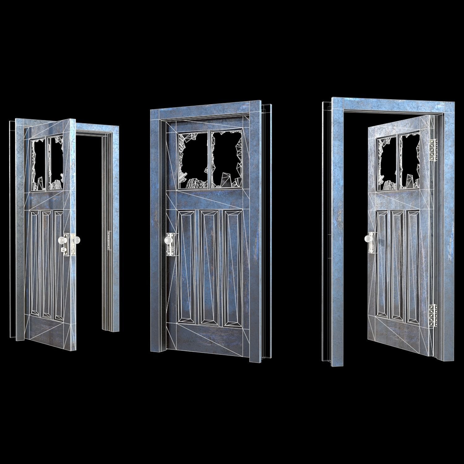 Old Door with broken window Low-poly 3D model_5