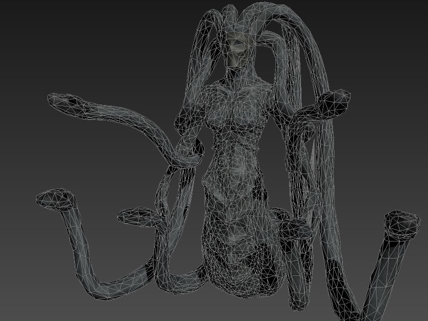 Gorgon female creature with long tentacles Low-poly 3D model_6