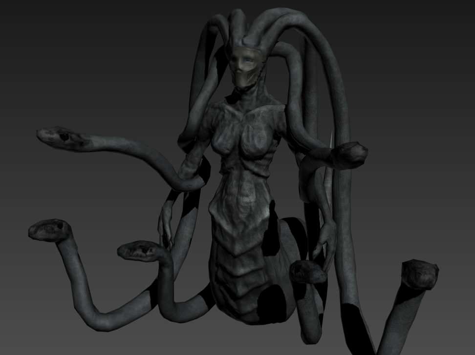 Gorgon female creature with long tentacles Low-poly 3D model_1