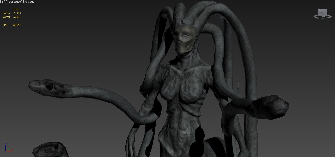 Gorgon female creature with long tentacles Low-poly 3D model_5