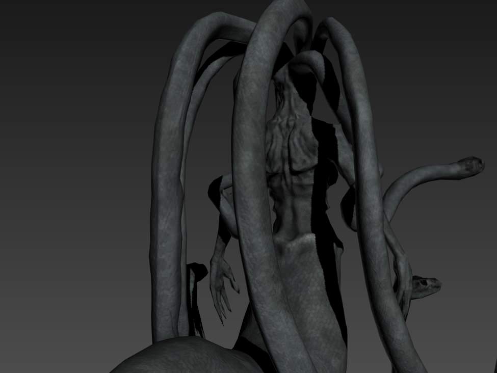 Gorgon female creature with long tentacles Low-poly 3D model_2
