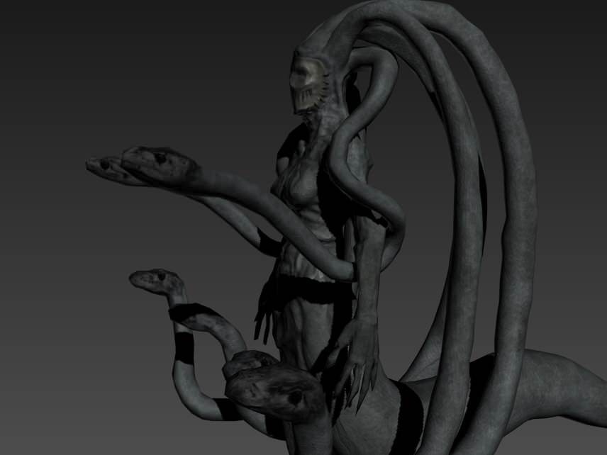 Gorgon female creature with long tentacles Low-poly 3D model_3