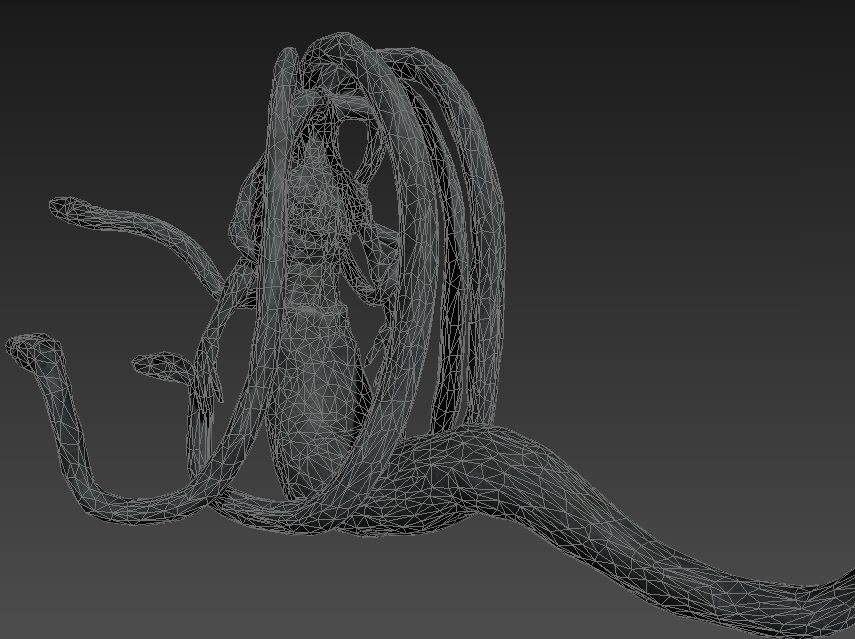 Gorgon female creature with long tentacles Low-poly 3D model_4
