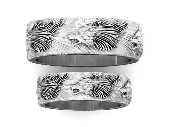  wolves couple wedding rings wolf 3D print model