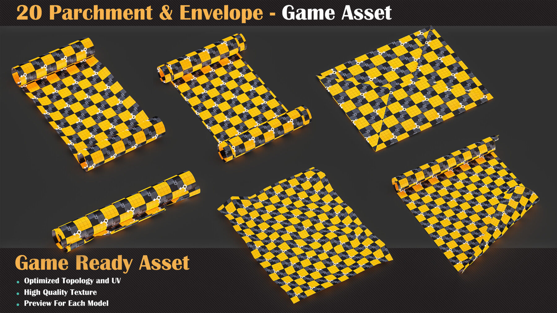 20 Parchment and Envelope - Game Asset   3D model_1